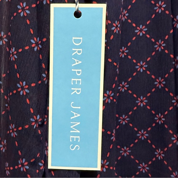 XXL Draper James Navy and Red Geometric Pattern Smocked Top, Sheer Sleeve, NWT - Picture 6 of 13